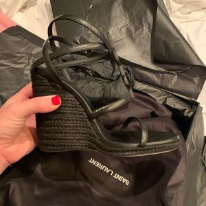 Yves Saint Laurent Black Wedge Sandals